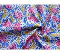 Sanganeri Tissu imprimé à la main en coton pour couture, travaux manuels, couture, course à pied, teinture naturelle Motif floral indien Largeur 111,8 cm