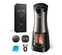 Sangcon 2 en 1 Moulins Sel et Poivre électriques, Rechargeable USB, Fonctionnement auto à une Main, avec Lumière, Noyau et épaisseur en céramique réglables, Acier inoxydable (Métallique Gunmetal)