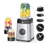 Sangcon Blender Multifonction 5 en 1, Mixeur Smoothie 500W avec Bol 1,2L (40 oz) + Gourde 500ml (17 oz) à Emporter, 3 Vitesses + Pulse, Hachoir Viande, Broyeur, Shakes et Smoothies
