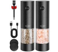 Sangcon Moulins à Sel Et à Poivre électriques Rechargeable USB, Ensemble de Moulins à Sel Et à Poivre Automatiques de Grande Capacité, OpéRation à Une Main, 6 GrossièRetéS RéGlables Et LumièRes LED