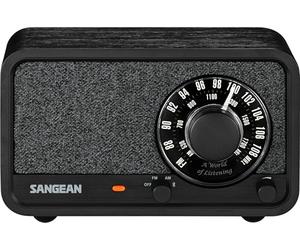 SANGEAN WR-8 Radio vintage portable avec haut-parleur Bluetooth, réception FM, batterie intégrée, boîtier en bois véritable, chêne foncé