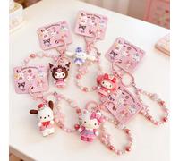 Sangle à boucle pour poignet de la série Sakura Hello chat/Cinnamoroll/My Melody/Kuromi/Pochacco de Sanrio, Cordon à perles Sakura + Pendentif poupée 3D, Porte-clés anti-perte portable et Charm de sac