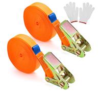 Sangle à Cliquet 10m Sangle d'Arrimage Robustes Sangles de Serrage en Polyester pour Transport de matériel, Moto Voiture déménagement Bagage et Camping 2 Pcs Orange