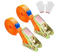 Sangle à Cliquet 4m Sangle d'Arrimage Robustes Sangles de Serrage en Polyester pour Transport de matériel, Moto Voiture déménagement Bagage et Camping 2 Pcs Orange