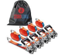 Sangle a Cliquet 6m 35mm avec Récupérateur de Tension | Lot de 4 Sangles Arrimage avec Crochets J | LC 1000kg / 2000kg en U + Sac de Rangement | Pour Remorque, Camionnette, Camion, Tracteur |EN12195-2