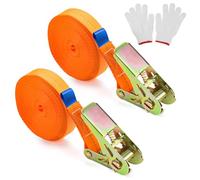 Sangle à Cliquet 8m Sangle d'Arrimage Robustes Sangles de Serrage en Polyester pour Transport de matériel, Moto Voiture déménagement Bagage et Camping 2 Pcs Orange