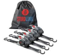 Sangle a Cliquet Automatique 3m 25mm Crochets S LC 300daN, 600daN en U | Enrouleur de Sangle Automatique | Equipement Idéal Fixation Remorque Moto Quad Auto | Lot de 4 + Sac | en 12195-2 | Sturdlink®