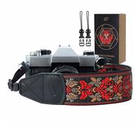 Sangle d'appareil photo - extrémités en cuir de vachette double couche, courroie de cou d'appareil photo en coton brodé de 2", bandoulière universelle réglable pour tous les appareils photo