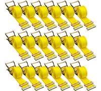 Sangle d'arrimage à cliquet VEVOR 18 pièces Sangles de serrage, 2000 kg Max. Résistance à la rupture Sangles d'arrimage, 4,57 m Sangle de fixation avec cliquet, jaune Manipulation de matériel en polye