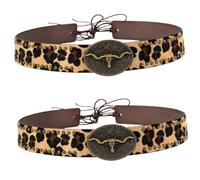 Sangle de chapeau accessoire pour chapeau de cowboy avec | Ornement central rond en forme de tête de bétail, bords doubles cloutés, léopard pour un look de chapeau