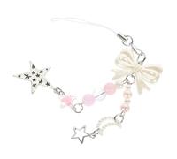 Sangle de charme de téléphone kawaii avec pendentif étoile Bowknot Pendre de téléphone en perle mignon décoration durable facile à installer pour le porte-clés et les accessoires de sac à dos