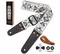 Sangle de guitare, avec extrémités en cuir véritable pour guitare basse, électrique et acoustique, fournie avec un bouton de courroie gratuit, une paire de verrous de courroie et 4 pics à guitare