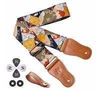 Sangle de Guitare en Coton Japonais pour Guitare Acoustique et Ukulélé - Adaptateur de Courroie de Tête Gratuit avec Boucle, Pics de Guitare et Verrou de Courroie