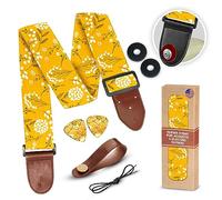 Sangle de guitare en coton jaune fleurs de printemps comprend 2médiators+serrures de sangle + bouton de sangle. Pour guitares basses, électriques et acoustiques. un cadeau génial pour hommes et femmes
