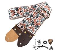 Sangle De Guitare, Sangle En Jacquard Avec Extrémités En Cuir Sangle Guitare Pour Guitare Réglable Brodé Jacquard Styles Vintage En Vedette, Pour Guitare Western, Basse (Jacquard doré rétro)