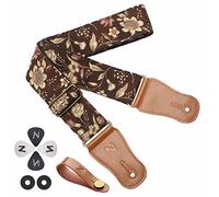 Sangle de guitare, Sangles en coton japonais pour guitare acoustique avec extrémités en cuir véritable pour guitare électrique et basse. Boutons de courroie, piques de guitare et verrous de courroie