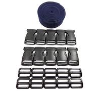 Sangle de Sac à Dos 5M x 25mm + 20 Boucles en Plastique, Sangle pour Valises et Bagage, Ruban pour Couture et Travaux Manuels, Sangle Bleue, (25 mm x 5 m, 330)