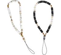Sangle De Téléphone Perlée 2 Pièces, Chaîne Anti-Perte, Style Boho, Cordon De Téléphone Décoratif Pour Tablette (Noir Blanc)[M542]