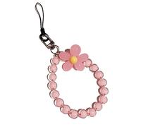 Sangle de téléphone portable rose avec perles et fleurs - Porte-clés créatif à suspendre - Lanière de téléphone portable - Fleur perlée - Étui de téléphone portable - Lanière pour fille et femme -