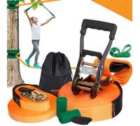 VEVOR Slackline 18,3 m Sangle d'Équilibre Charge 226,8 kg Jeu Complet avec Protecteur d’Arbres Entraîneur de Bras Configuration Facile Parcours d’Équilibre pour Enfants Adultes Débutants et Avancés