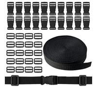 Sangle en Nylon de 10 m avec 20 Paires de Boucles, 20 mm de Long, Bande en Nylon Noir avec Fermeture Rapide pour Sac à Dos, Sac à Bagages, Collier pour Chien, Noir, 2 cm x 10 m