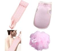 Sangle Lave Dos,Double Face Brosse Dos Douche,Brosse Pour Le Dos Douche Exfolient,Brosse Douche Dos Retire Peaux Mortes,Gratte Dos Douche Avec 1 Gant Exfoliant Corps Et 1 Fleur De Douche