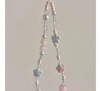 Sangle poignet avec perles, pendentif appareil photo, collier à la mode, accessoires de la Saint-Valentin avec fleurs bleues et roses Taille UniquePMMA