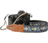 Sangle pour Appareils Photo,Bandoulière Universelle Réglable Vintage Tissée,Courroie avec Fleurs Brodées pour Caméscope Jumelles Appareil Photo Numérique Nikon/Canon/Sony/Minolta,Bleu Vintage
