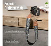 Sangle Pour Appareils Photo, Bandoulière Universelle Réglable Vintage Tissée, Courroie Avec Fleurs Brodées Pour Caméscope Jumelles Appareil Photo Numérique Nikon/Canon/Sony/Minolta, Bleu Vin[Z2815]