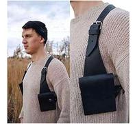 Sangle pour Hommes Caché sous Les Bras Sac à Bandoulière Rétro Réglable en Cuir PU Double Pochette à Bandoulière Sac à Aisselles Sac à Dos Steampunk Holster Portefeuille Anti, Black