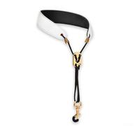 Sangle tour de cou en cuir avec rembourrage confortable et caoutchouc composite élastique pour saxophone soprano ténor alto baryton et clarinette basse (blanc)