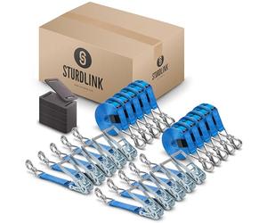 Sangles à Cliquet 50mm 4m avec Crochets à Linguet LC 5000kg en U, STF 350daN | Lot de 10 + 20 Protections | Sangles d'Arrimage avec Crochets de Sécurité pour Remorques, Anneaux d’Ancrage | EN12195-2