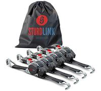 Sangles à Cliquet Automatique 3m 25mm Crochets Acier LC 300daN, 600daN en U | Enrouleur de Sangle Automatique | Idéal Fixation Remorque Porte Moto Quad Auto | Lot de 4 + Sac | en 12195-2 | Sturdlink®