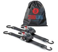 Sangles a Cliquet Automatique 3m 50mm Crochets Esse LC 750daN, 1500daN en U | Arrimage à Enrouleur Automatique de Sangle | Pour Remorque Moto Quad Fourgon Camion | [x2] + Sac | EN 12195-2 | Sturdlink®