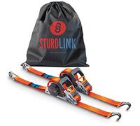 Sangles a Cliquet Automatique 5m 35mm Crochets J Acier LC 1000kg/2000kg en U | Enrouleur de Sangle Automatique | Idéal Fixation Remorque Porte Moto Quad Auto | Lot de 2 + Sac | EN 12195-2 | Sturdlink®