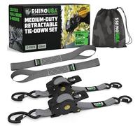 Sangles d'arrimage à cliquet rétractables (Paquet de 2) - résistance à la Rupture maximale de 540 kg, Comprend (2) Sangles d'arrimage Auto-rétractables de 2.5 cm x 3 m avec poignées rembourrées - Gris