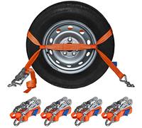 Sangles d'arrimage pour Transport Voiture Lot de 4 Sangles de Serrage 2,9 m Sangle sécuriser Les Roues sur remorques 2000 daN DIN en 12195-2