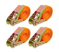 Sangles d'arrimage Relaxdays avec cliquet, 4 pièces, 4 m, 500 kg, fixation chargement voiture, remorque, orange