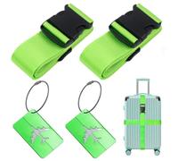 Sangles de Bagage Réglables avec Boucle (2 pièces), avec 2 étiquettes à Bagage, pour Voyager en Toute sécurité en Avion Bagages Fixes Les Sports, 5 x 200cm, Vert