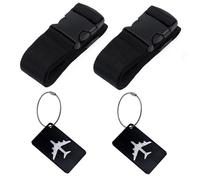 Sangles de Bagage Réglables avec Boucle (2 pièces), avec 2 étiquettes à Bagage, pour Voyager en Toute sécurité en Avion Bagages Fixes Les Sports, Noir