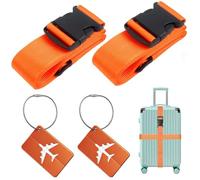 Sangles de Bagage Réglables avec Boucle (2 pièces), avec 2 étiquettes à Bagage, pour Voyager en Toute sécurité en Avion Bagages Fixes Les Sports, 5 x 200cm, Couleur Orange