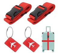 Sangles de Bagage Réglables avec Boucle (2 pièces), avec 2 étiquettes à Bagage, pour Voyager en Toute sécurité en Avion Bagages Fixes Les Sports, 5 x 200cm, Rouge
