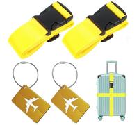Sangles de Bagage Réglables avec Boucle (2 pièces), avec 2 étiquettes à Bagage, pour Voyager en Toute sécurité en Avion Bagages Fixes Les Sports, 5 x 200cm, Jaune