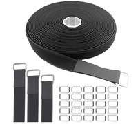 Sangles de Câble Réglables 5m x 2cm avec 25 Boucles Métalliques, Bande Velcro Autoadhésive Réutilisable et Personnalisable, Organisation de Câbles pour Bureau, Maison et Atelier, Noir