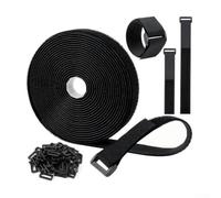 Sangles de câble réglables avec 25/30 boucles pour le camping, la randonnée et la pêche - Attaches de cordon de fixation en nylon, 5/10 m, noir (10 m de large)