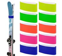 Sangles de Ski réglables, 10 pièces, Sangles d'enveloppe de Ski, Attaches EVA, Ruban de Fixation de Ski (Bleu, Rose Rouge, Orange, Jaune, Vert)