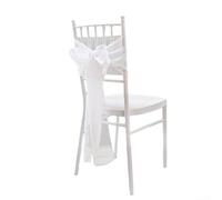 Sangles décoratives pour dossier de chaise avec éléments papillon et fleurs pour chaises de banquet et de mariage, en polyester pour résister aux plis et aux taches (blanc)