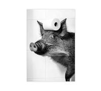 Sanglier avec rouleau de papier toilette sur la tête, art mural amusant pour salle de bain, buanderie, sanglier sauvage, imprimé humour animal, Ai Art-1
