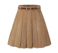 SANGTREE Jupe en faux daim pour femme, jupe trapèze courte plissée taille haute, marron daim, taille L, A# Daim Marron, Taille L