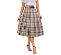 SANGTREE Jupe longue plissée taille haute pour femme, fille, uniforme scolaire, cosplay, Longue poche à carreaux marron, Taille 4XL